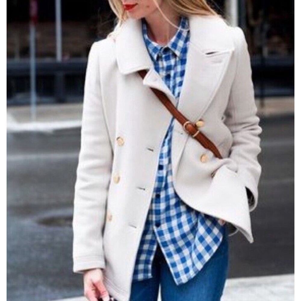 J. Crew The Stadium Cloth Wool Blend Pea Coat In Cream Size 8